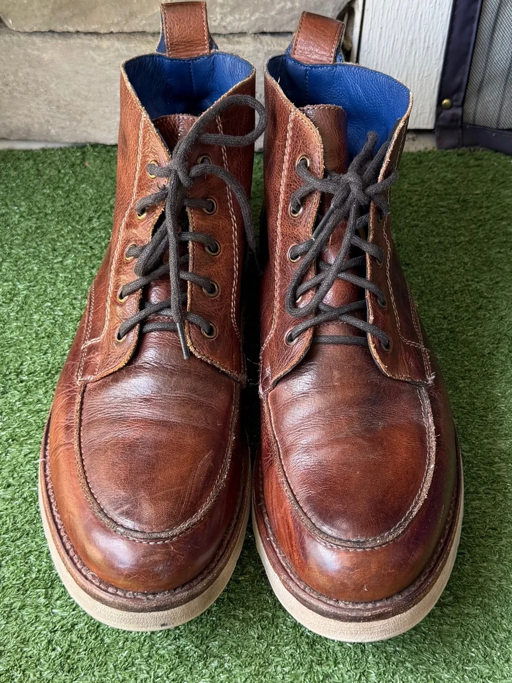 Bed|Stu Lincoln Apron Toe Lace up Men’s Brown Leather Boots